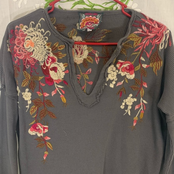 Johnny Was Tops - Johnny Was waffle knit embroidered long sleeve top
